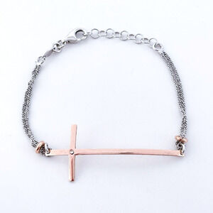 Vintage Dyadema Sterling Silver 925 Gold Filled CZ Cross Bracelet 6.5"-7.5"